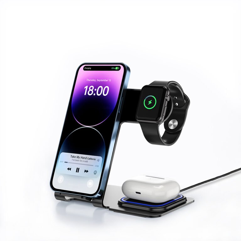 Veger Y9 3 in 1 Wireless Charging Station - Βάση Ασύρματης Φόρτισης Qi για Smartphone / Airpods / Apple Watch - Tarnish Grey