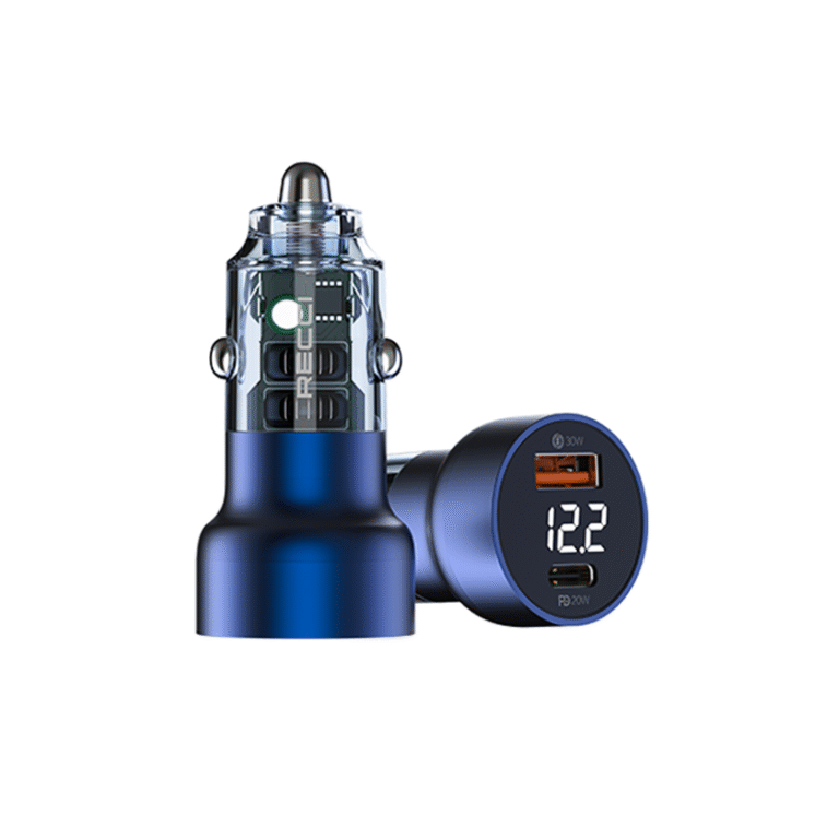 RECCI RCC-N20 50W PD3.0+QC3.0 Transparent Car Charger With Dig. Display - Blue