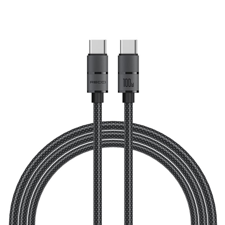 RECCI RS08CC - PD100W Fast Charging C To C Braided Wire + Aluminum Speed Data Cable 1.2M - Black