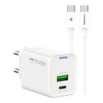 Recci RC108E Gan PD45W  Fast Charger With Type-C To Type-C Cable - White