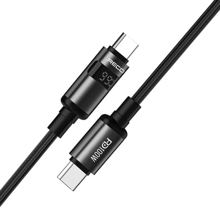 RECCI RS32CC - PD100W Fast Charging DATA Cable C To C Real-Time Display Of Charging Power 1.5M - Black
