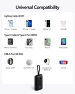 Veger K1 - 10,000mAh 35W PD Digital Display Powerbank With Built In Non-MFI Lightning & USB-C Cable - Image 3