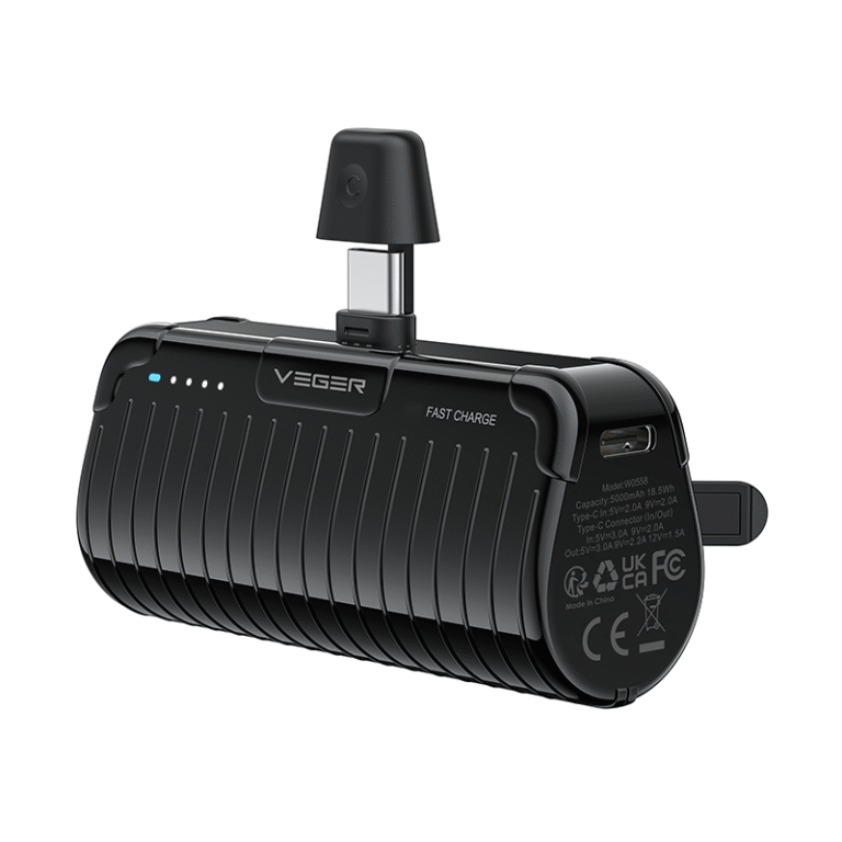 Veger W0558 Power Bank 5000mAh 20W με Θύρα USB-Type C Fast Charging Μαύρο