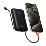 000mAh 35W PD Digital Display Powerbank With Built In Non-MFI Lightning & USB-C Cable - Black