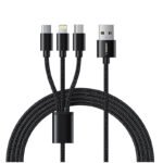 Veger V303 Braided USB to Lightning / Type-C / micro USB Cable 2.4A Μαύρο 1.5m