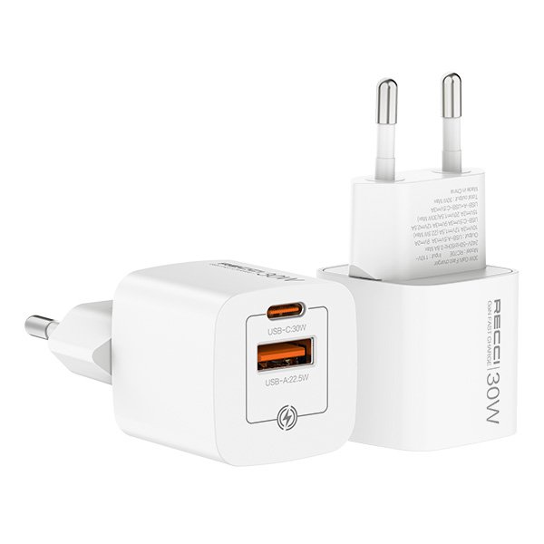 RECCI RC70E - 30WGaN Fast Charging USB-C + USB-A Output Port PD3.0|QC3.0 - White
