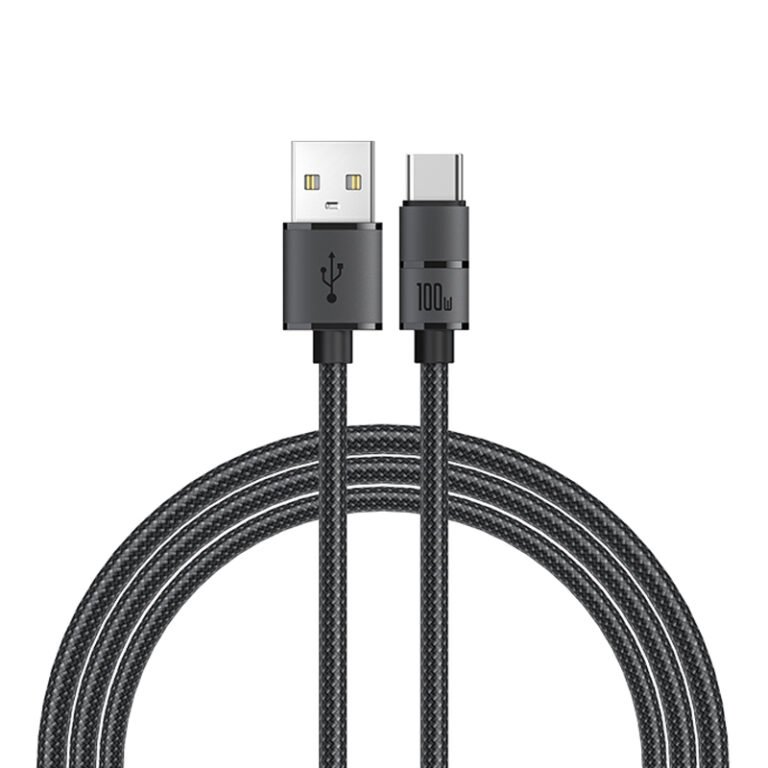 RECCI RS08C - PD100W Fast Charging USB-A To C Braided Wire + Aluminum Speed Data Cable 1.2M - Black