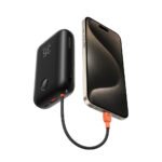 000mAh 35W PD Digital Display Powerbank With Built In Non-MFI Lightning & USB-C Cable - Black
