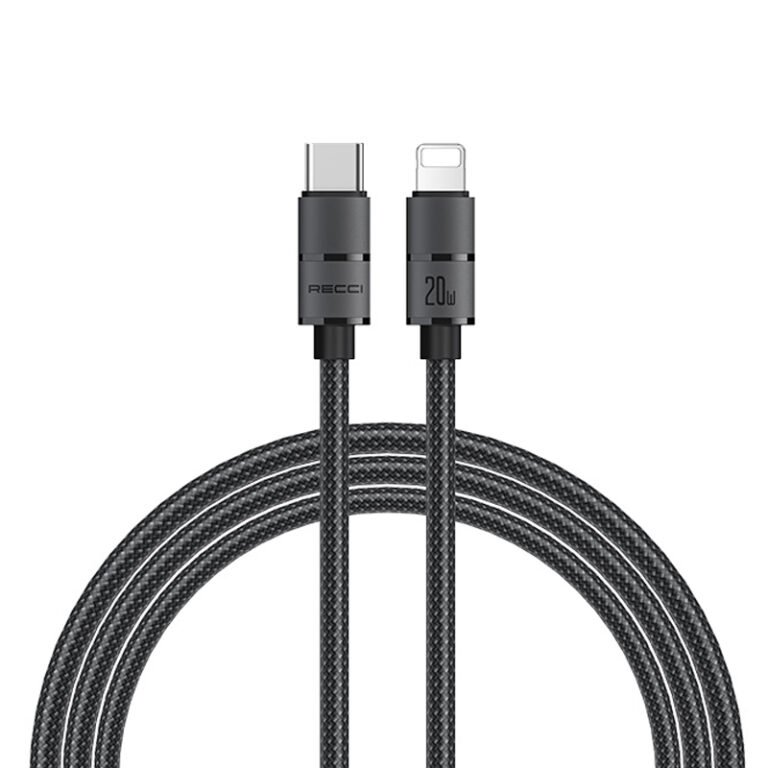 RECCI RS12CL - WARRIOR PD20W Type-C To Lightning Cable Braided Wire + Aluminum Alloy 2M - Black