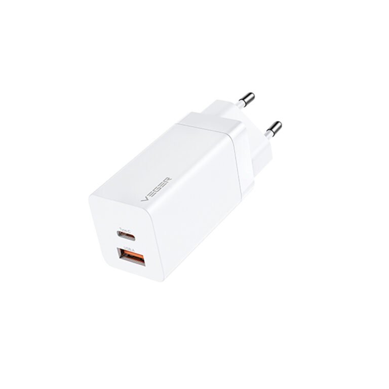 Veger CPD65E Φορτιστής Χωρίς Καλώδιο GaN με Θύρα USB-A και Θύρα USB-C 65W Power Delivery / Quick Charge 3.0 Λευκός