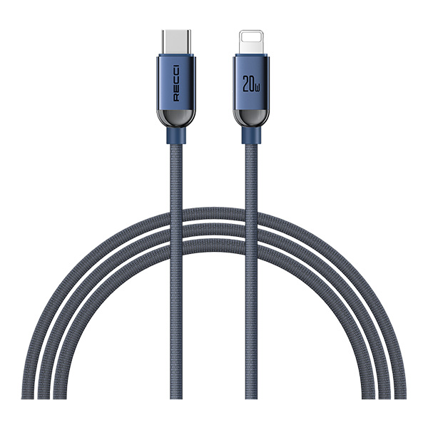 Recci RS09CL - PD30W Crystal Type-C σε Lightning Fast Charging Data Cable 1.2M Gray