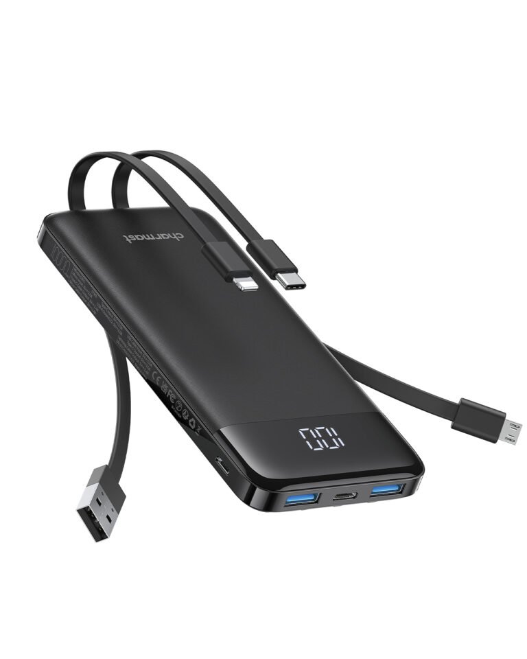 Charmast W1148 Power Bank 10000mAh PD20W with built-in cables Micro USB / Type C / Lightning 5V3A  black