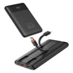 Charmast W1205 Power Bank 10000mAh PD22.5W Built-in 2 Cable LED Display Screen - Black