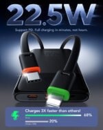 Charmast W1205 Power Bank 10000mAh PD22.5W Built-in 2 Cable LED Display Screen - Black - Image 3