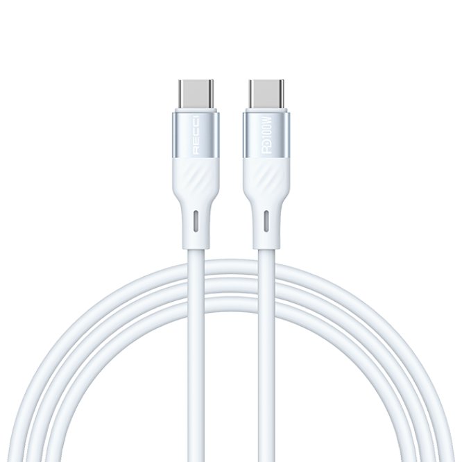 RECCI RS22CC - PD100W Fast Charging Silicone Data Cable C To C Hight Power Output 1.5M - Blue