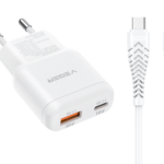 VEGER TR120-1A1C 30W Ultra Slim GaN Dual Port Fast Charger with Type-C to Type-C PD60W Cable (1200mm) - PD 3.0 & QC 3.0 PPS SuperCHARGE Flat Wall Adapter for iPhone
